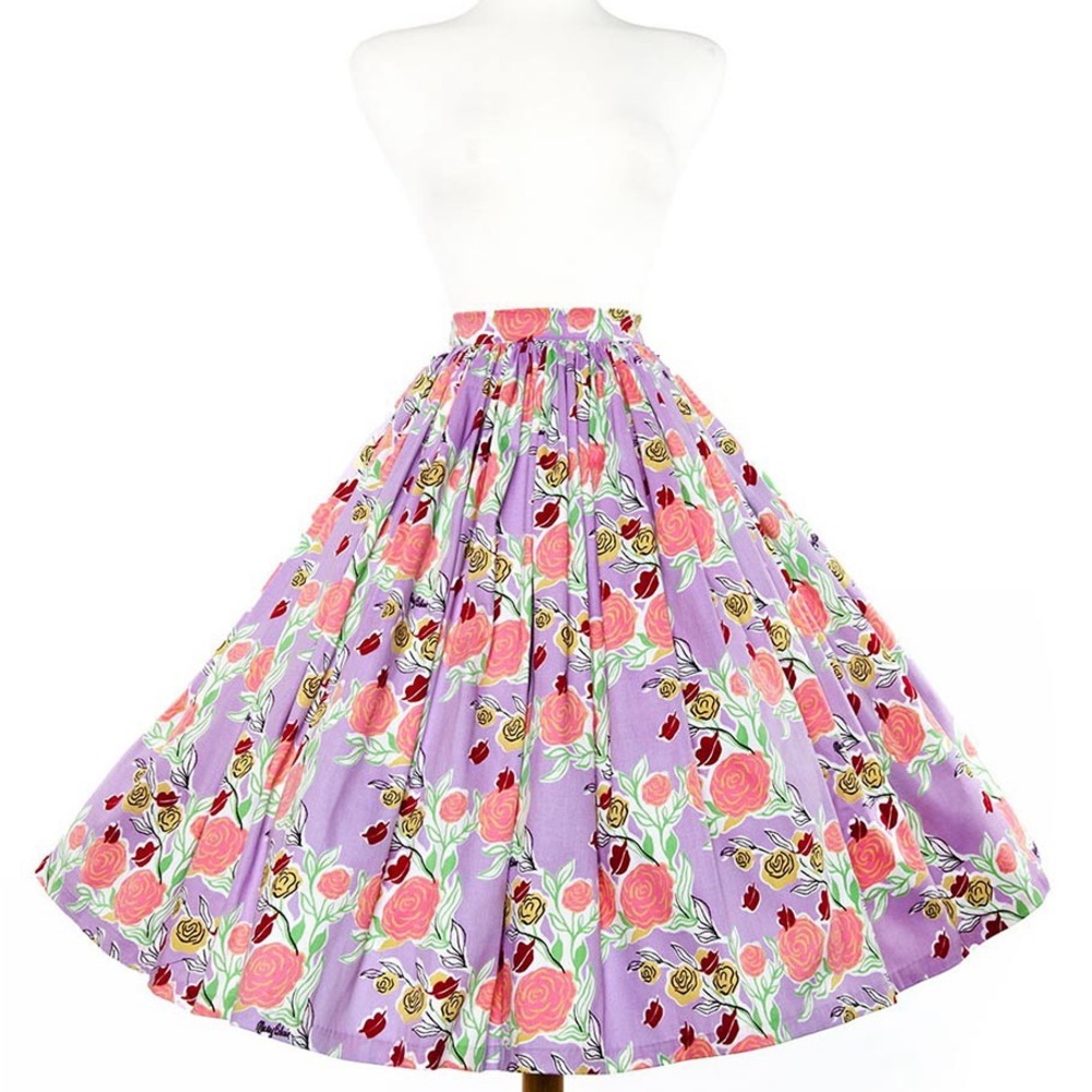 Pinup Couture Jenny Swing Skirt in Mary Blair Lips and Roses Print